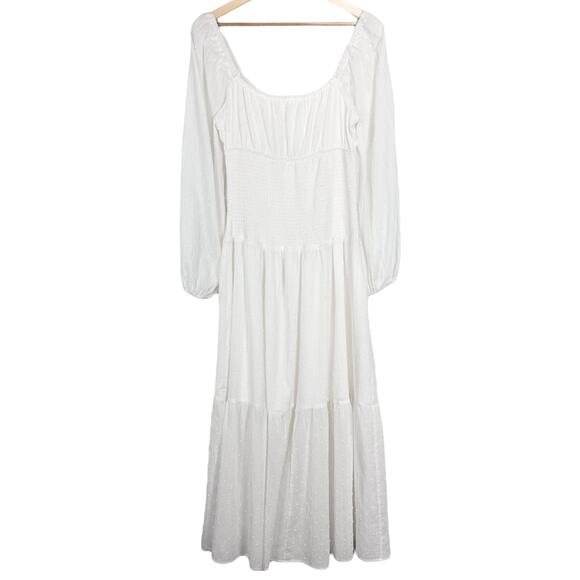 ASTR The Label Long Sleeve Twist Bust Smocked Bodice Dress in White, Size L - Picture 5 of 8